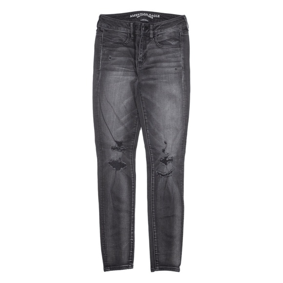 American Eagle Super Stretch Black Charcoal Skinny distressed Jeans Sz-4R.   E10 - Picture 1 of 11
